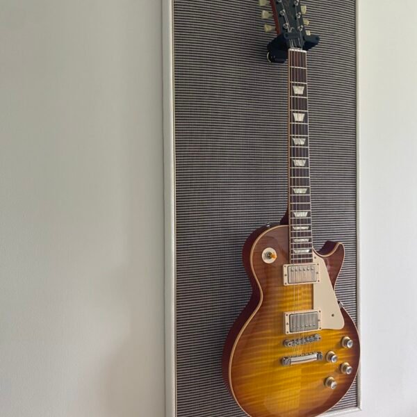 Gitaar aan haak op akoestisch paneel