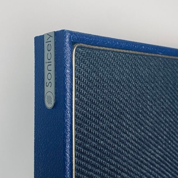 Logo Sonicely hoek black weave blue levant paneel